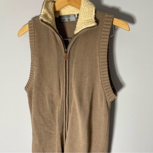 Oscar De La Renta UNISEX Knit Vest Full Zipper Brown Cream Fleece Collar Size S - Picture 3 of 6